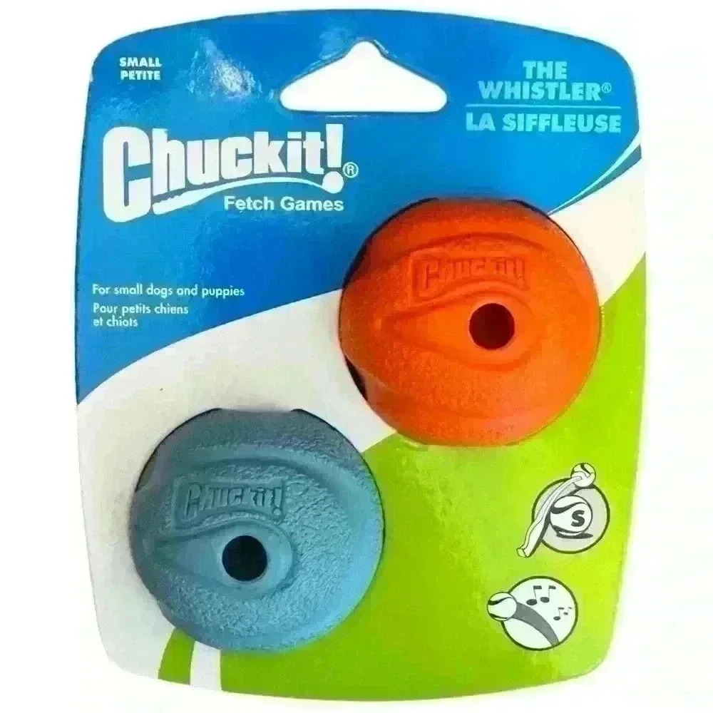 NWT, Chuckit! Whistler Balls Dog Toy, 2 Pack, Small, Orange, Blue